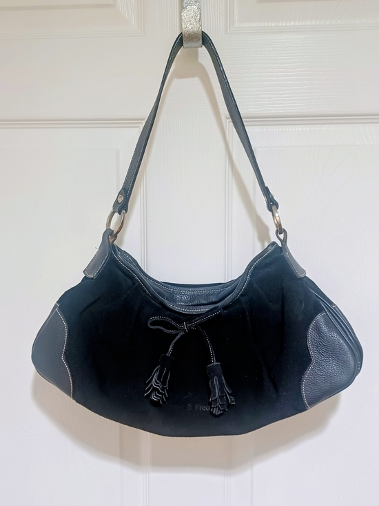 Tiffany & Fred Paris Handbags - Tiffany & Fred Paris Classic Black Suede Shoulder Hobo with Tassel Detail